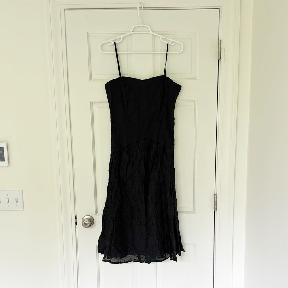 MAEVE dress size 8 black cotton classic simple midi belted